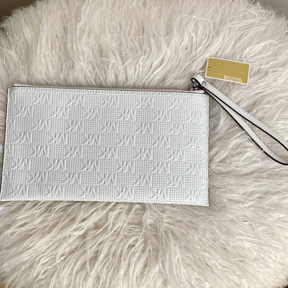 Michael Kors Large Zip Clutch, “Jet Set” Signature, Branded, White, NWT - Picture 4 of 11